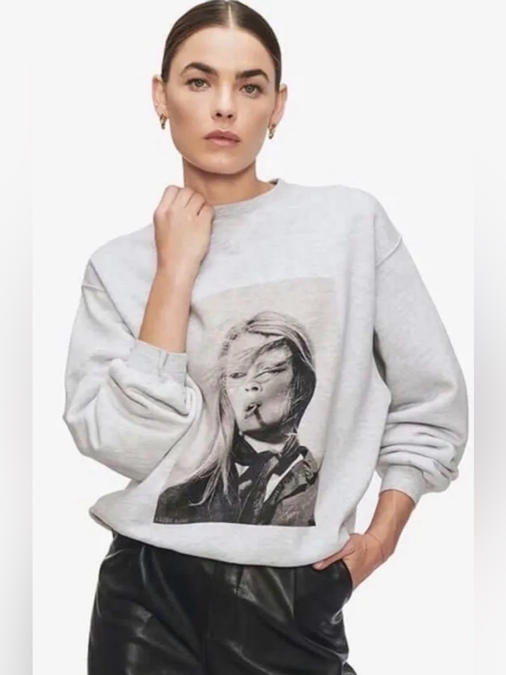 Anine Bing Light Gray Graphic Crewneck Sweatshirt